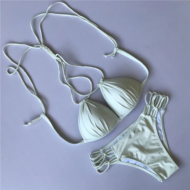 2018 New low waist swimsuit bathing women in bikini set Bathing Suits Swim Solid Color Beachwear For Women |