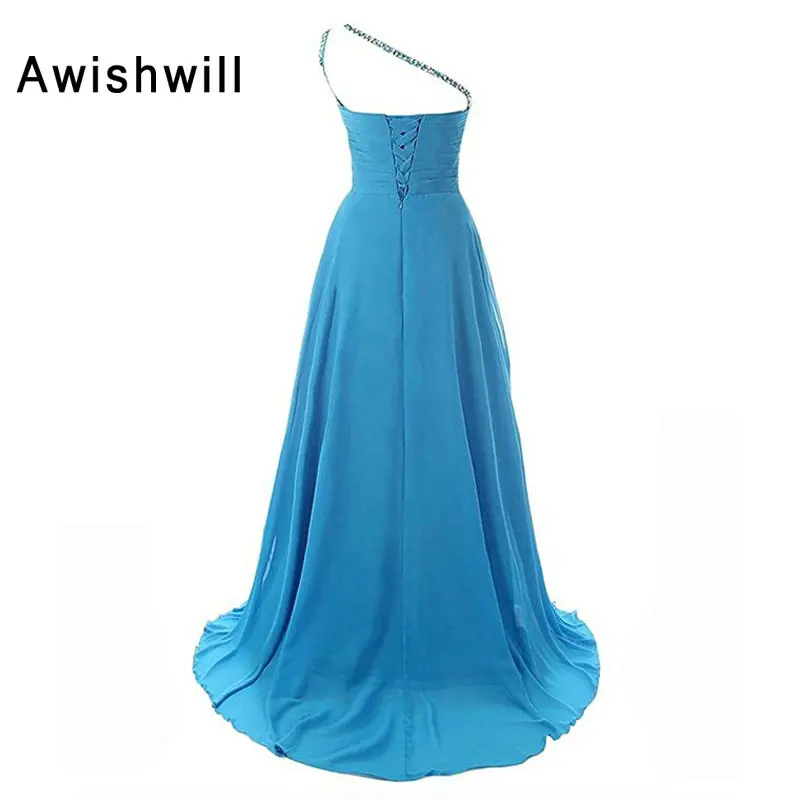 Женское вечернее платье с открытым плечом элегантное шифоновое до пола бусинами
