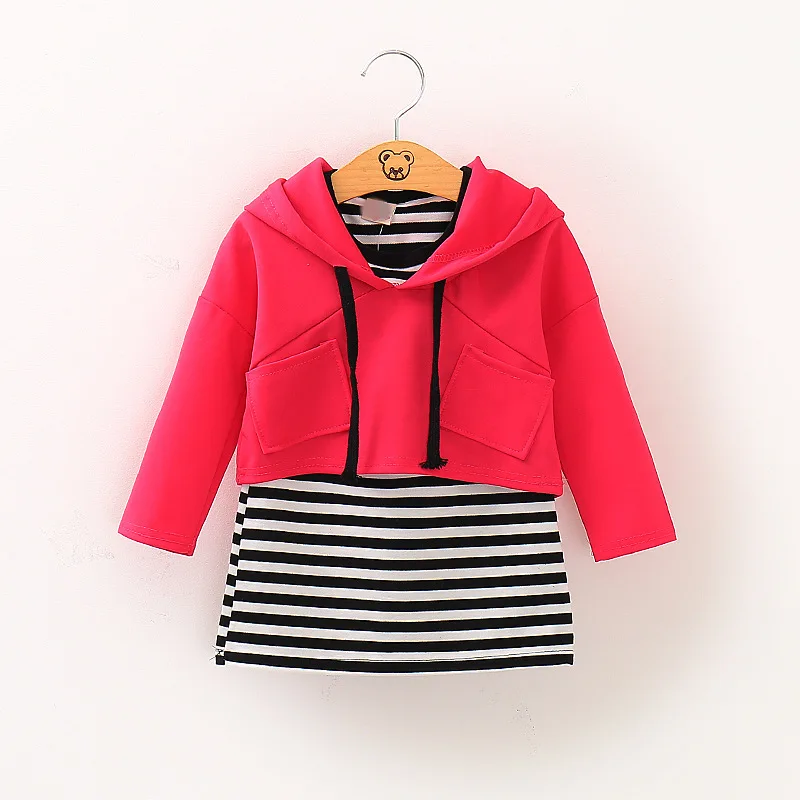 Весеннее платье для девочек BibiCola комплект из 2 предметов в полоску и хлопковый