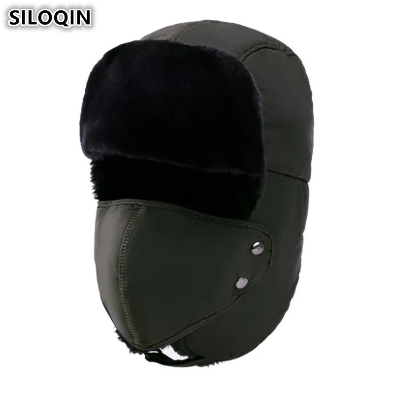 

SILOQIN Winter Warm Men's Hat Plus Velvet Thick Windproof Bomber Hats With Ears Women's Fur Hat Earmuffs Beanie Caps New Ski Cap