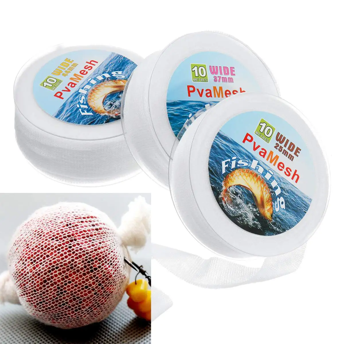 1PC 5M 7M 10M Carp Fishing PVA Mesh Refill Hair Rig Hook Bait Feeder Boillie Rigging Rig Hook 18/25/37/44mm