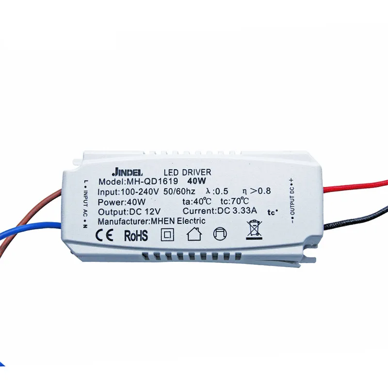 Jindel светодиодный драйвер AC100-240V 12 Вт 20 Вт 40 Вт 60 Вт 100 CV Питание для DC12V G4 G9 MR16 G5.3 3528 3020 3014 5050 5630 Светодиодный CE - Цвет: 40W