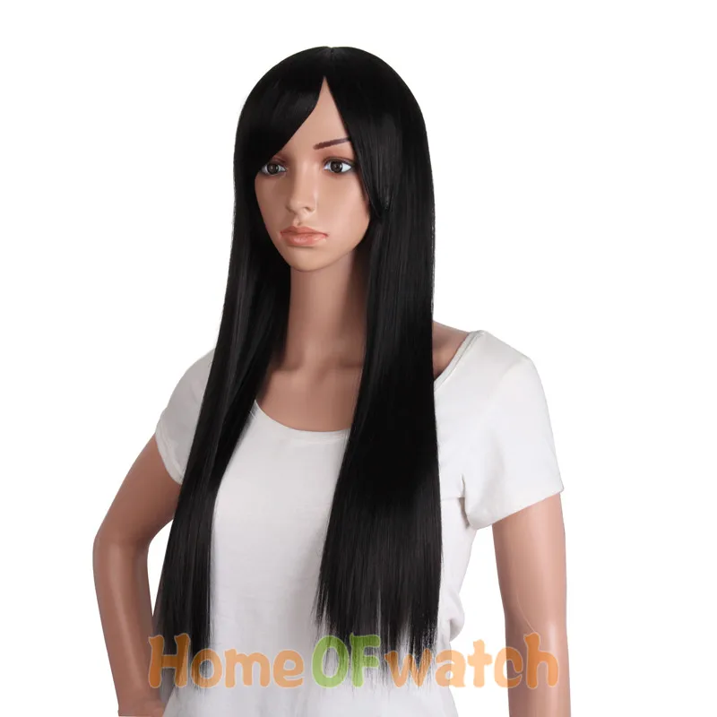 28 &quotдлинные прямые синтетические парики с челкой черный светло темно коричневый