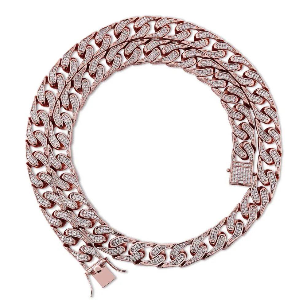 JINAO Hip Hop Jewelry 16mm Miami Cuban Chain Micro Pave Cubic Zirconia Necklace Full Iced Out Chain Gold Silver Bling Male Gifts