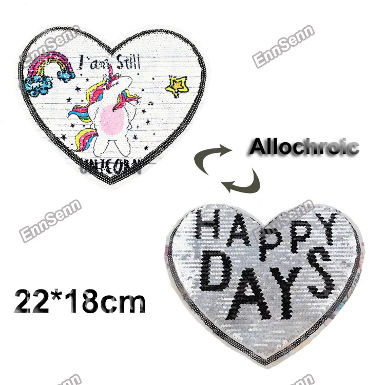 1pcs Cartoon Unicorn Reversible Change Sequins Patches For Clothes Kids Girl T Shirt Sew On Embroidered Fabric DIY Applique | Дом и сад