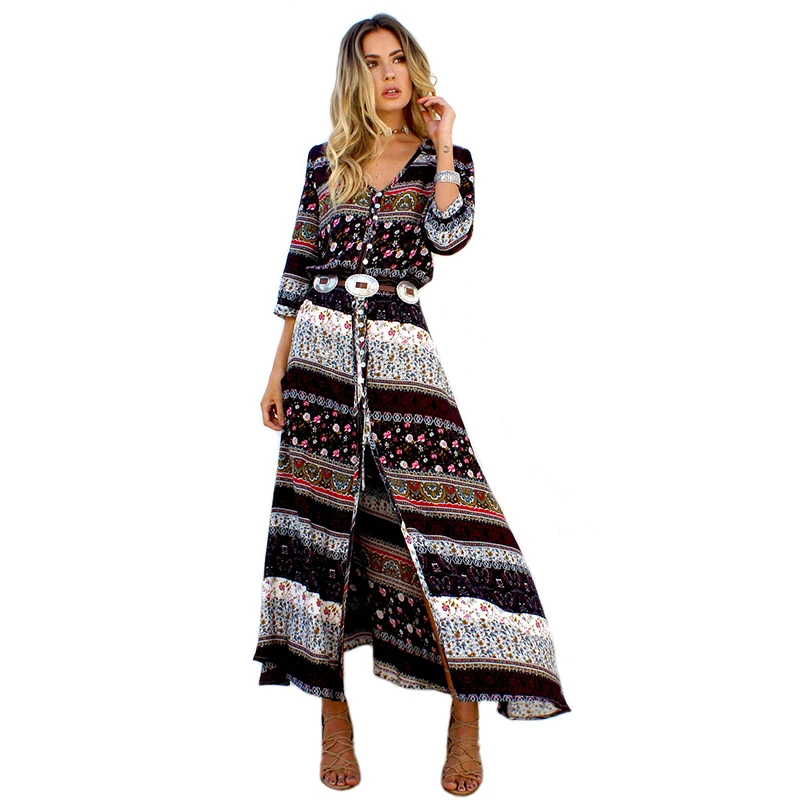 Большие размеры женское длинное богемное платье макси 2018 новое летнее на