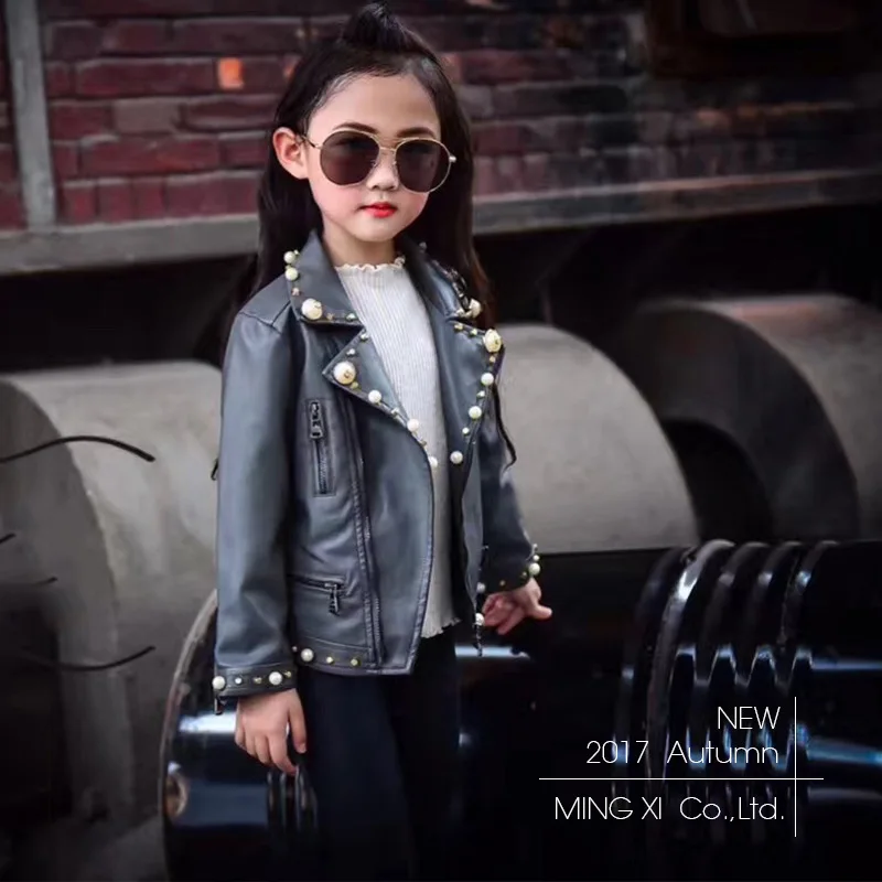 Детская мотоциклетная кожаная куртка из искусственной кожи для девочек