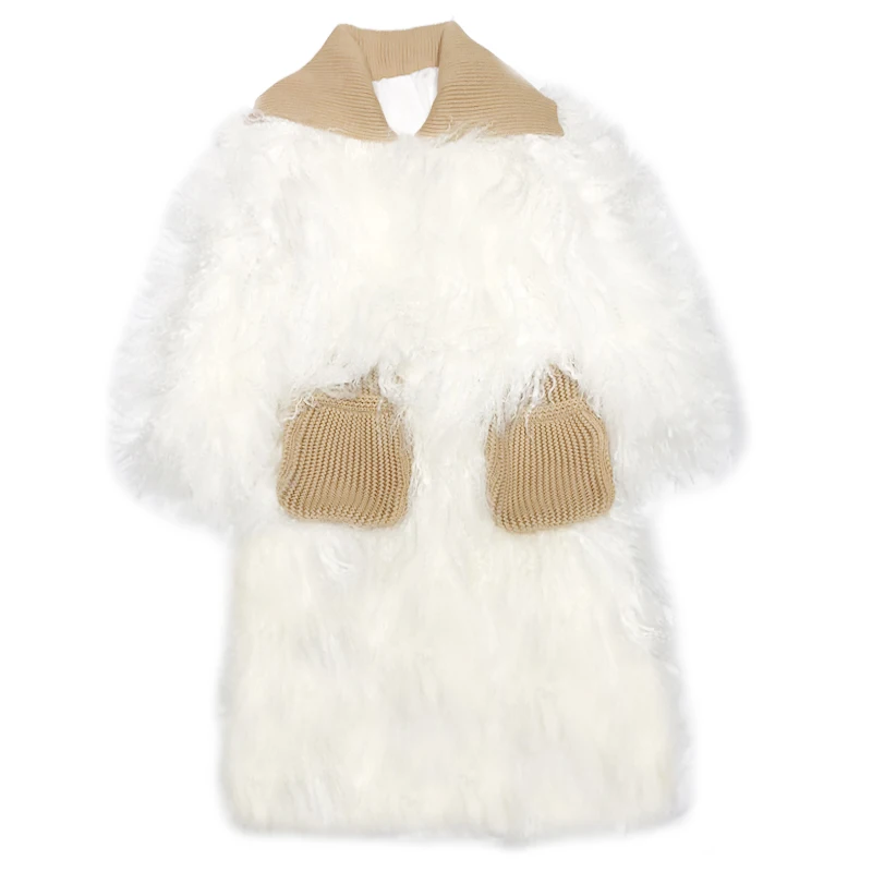 Новинка 2018 модное однотонное пальто из натуральной монгольской овцы Женское