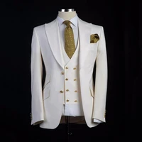 new arrival groomsmen ivory groom tuxedos peak lapel men suits wedding best man blazer jacketpantsvesttie c459