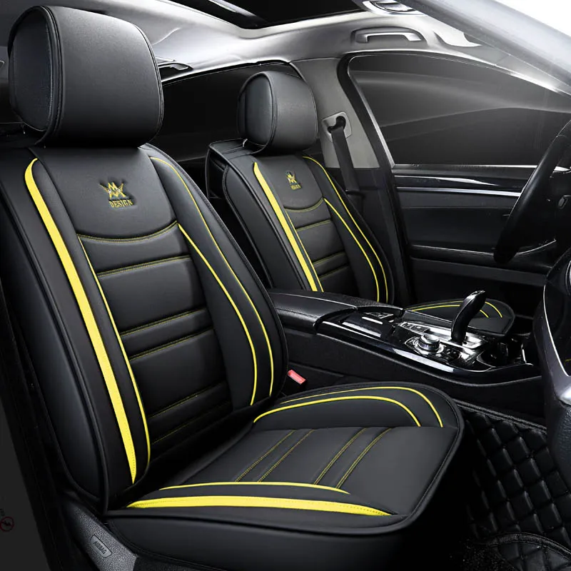 black yellow Кожаные чехлы для автомобильных сидений hyundai i40 IX35 IX25 Sonata Santafe Tucson ELANTRA Accent автомобильные аксессуары чехол для сидений - Название цвета: black yellow