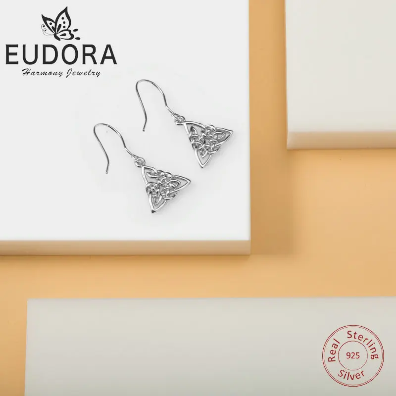 EUDORA, 925 пробы, серебряные, кельтские, Tiquetra, троичный узел, висячие серьги, модные серьги, для женщин, хорошее ювелирное изделие, очаровательный подарок, CYE043