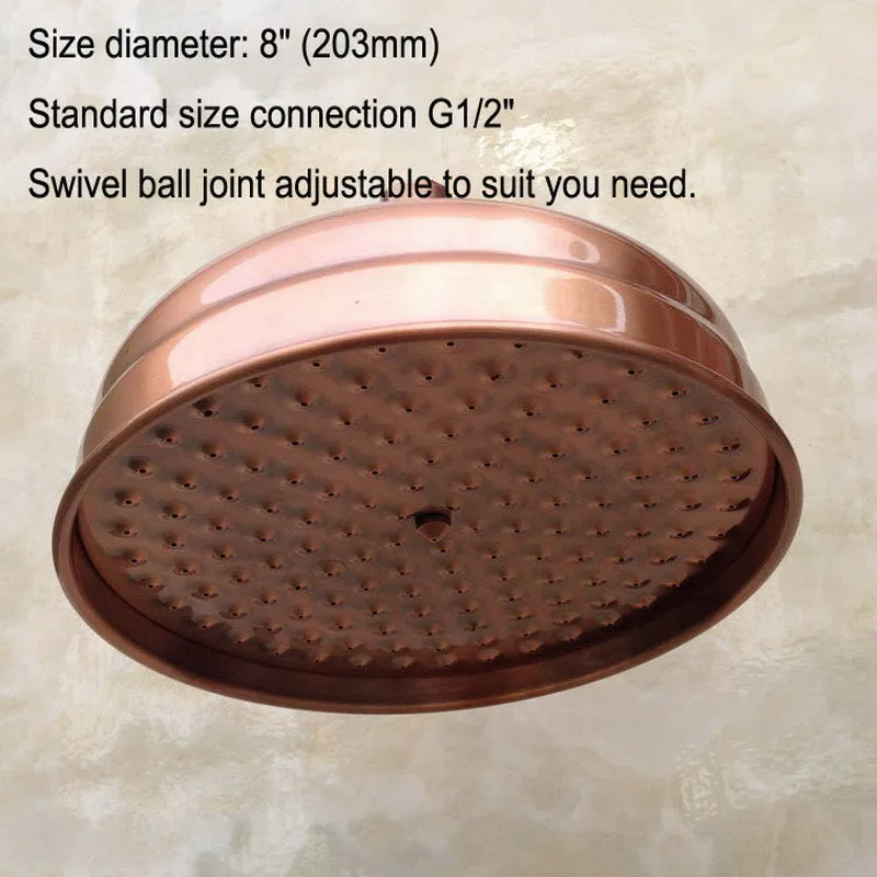 8 inch vintage red copper antique brass round shape bath rainfall shower head bathroom accessory standard 12 ash054 free global shipping