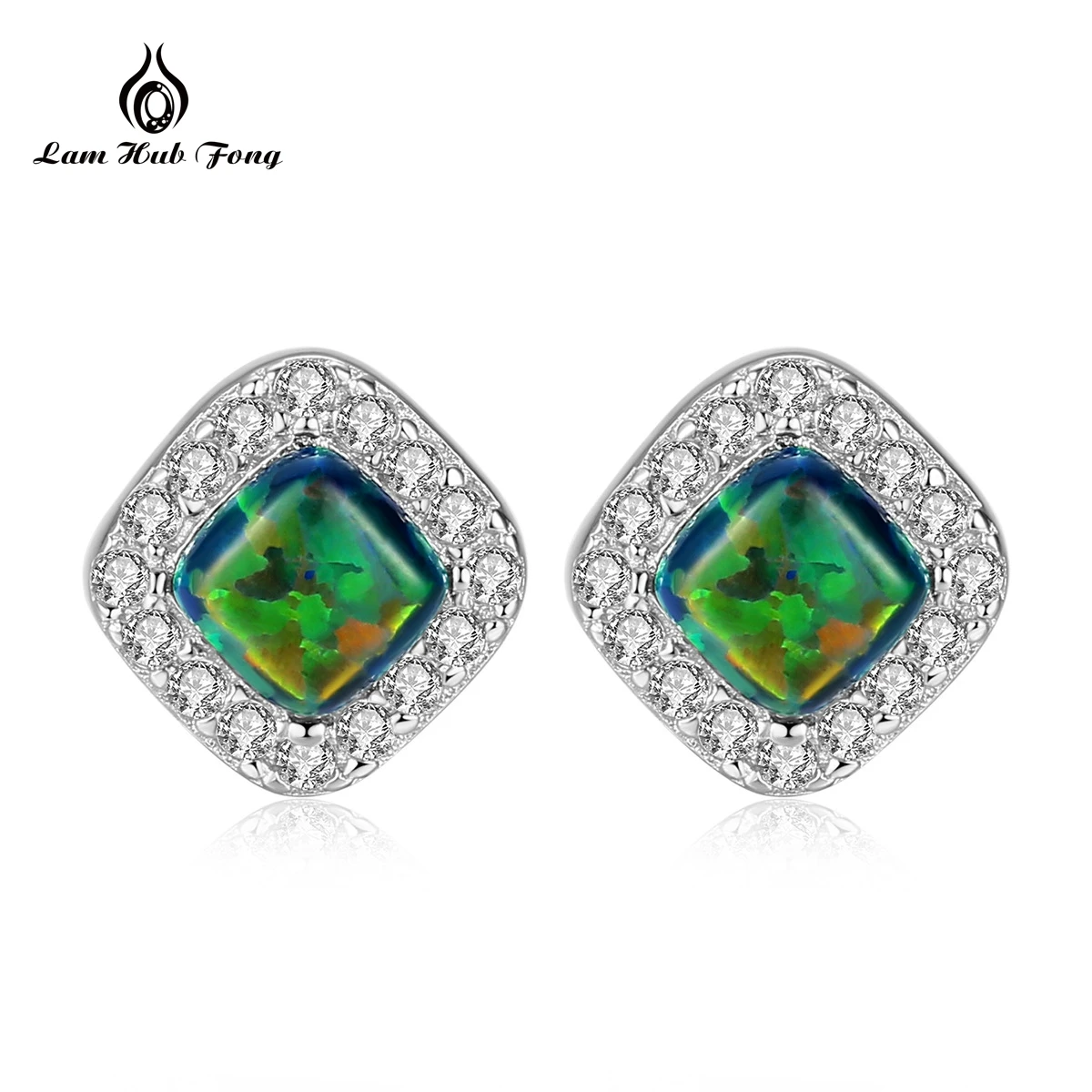 Simple rectangle CZ Stud Earrings Green Blue Opal 925 Silver for Women 3 Color Classic Fashion Jewelry OL Style Gift | Украшения и