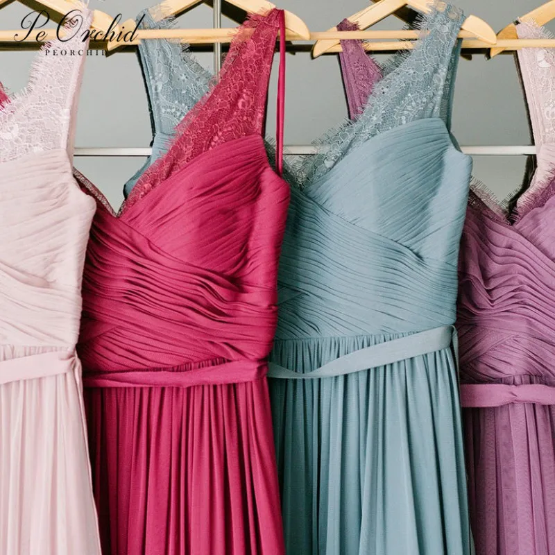 

PEORCHID Lace Chiffon Pink/Burgundy Bridesmaid Dress For Guest Wedding Party Gowns Long Damas De Honor Vestidos Woman 2019