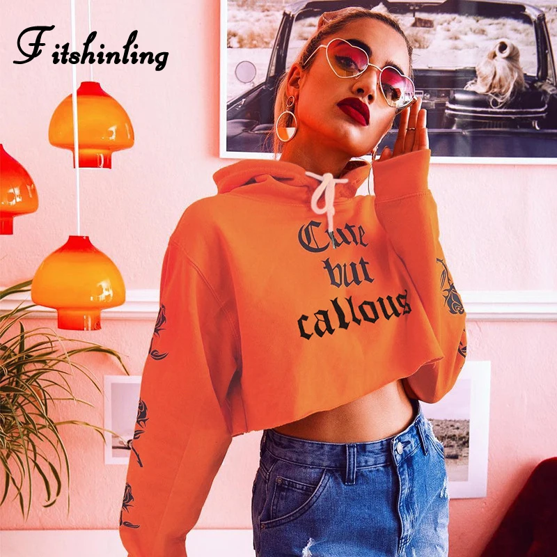 Fitshinling уличная мода Осенняя Толстовка оранжевая harajuku Письмо Роза женские