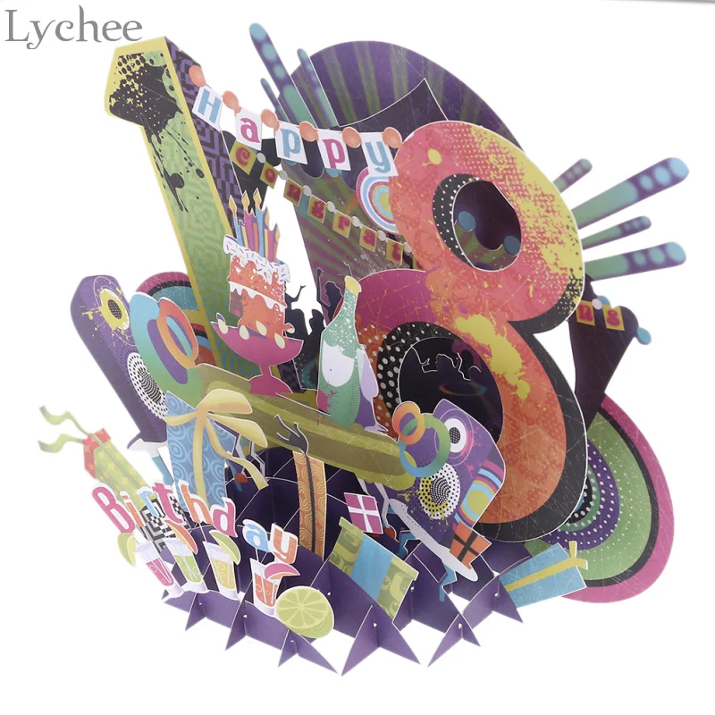 Поздравительная открытка Lychee Life на 18 й день рождения 3D бумажные открытки с