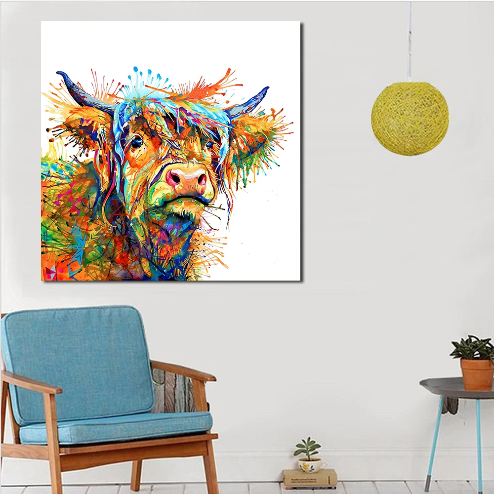 JQHYART абстрактная картина с животным Love To Play Cool Cow Home Decor на стену для гостиной без