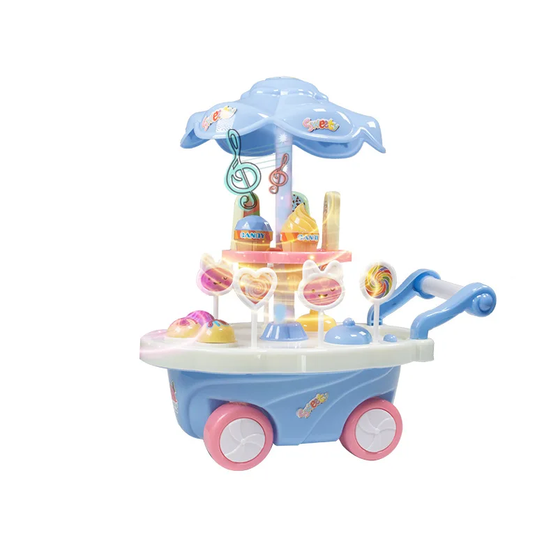 blue Children's Simulation Candy Music Rotating Ice cream Trolley Kids Pretend Play Toys Mini Push Car Early Education Toys - Цвет: blue