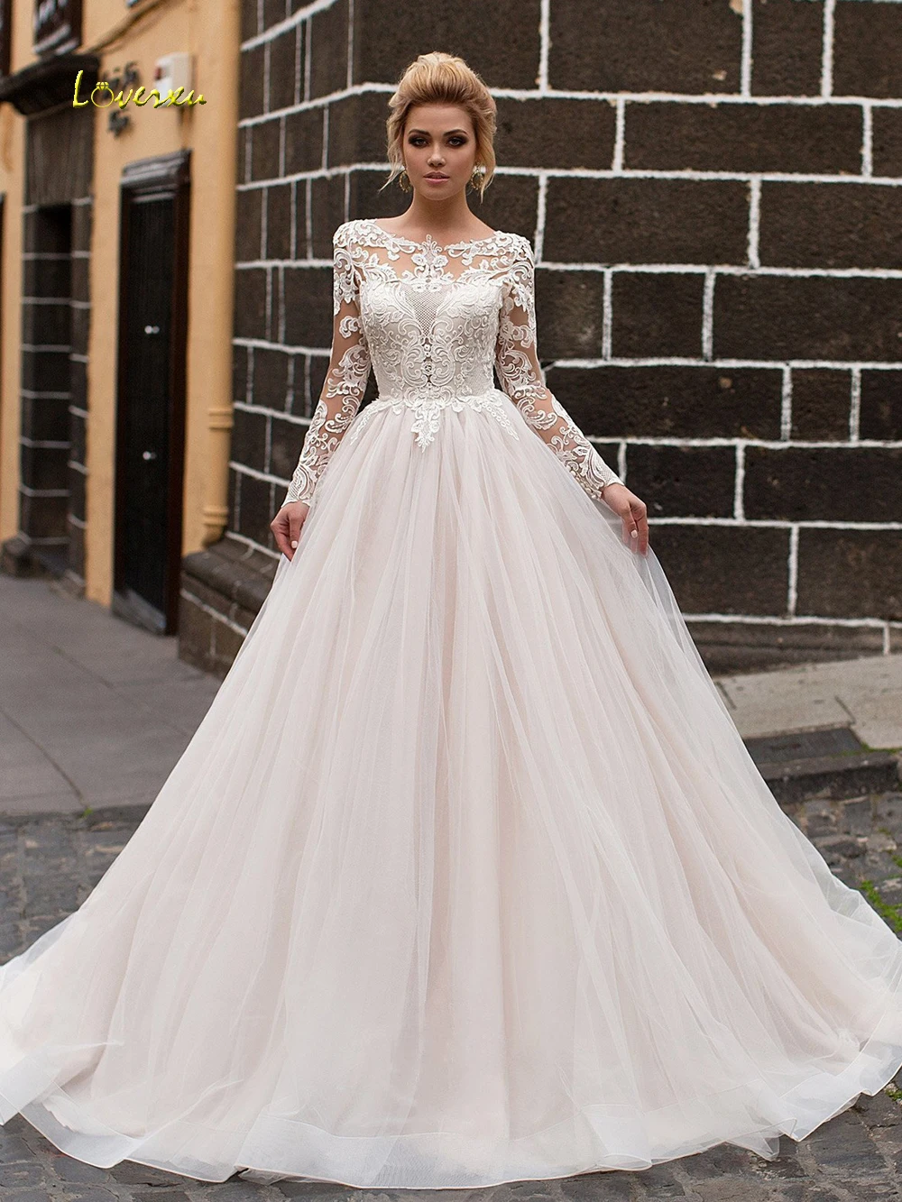 Сексуальные кружевные трапециевидные Свадебные платья Loverxu с длинным рукавом 2019
