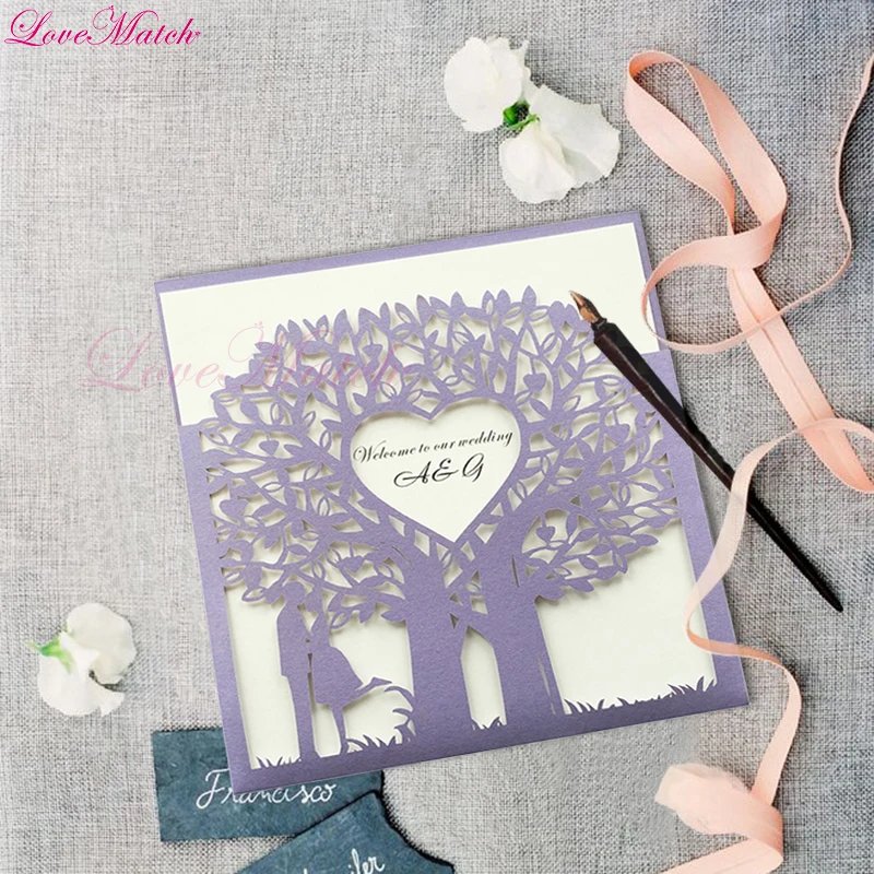 50pcs/lot Laser Cut Lovers Tree Heart Invitation Card for Wedding Guest Greedting Cards Can Be Customized Party Supplies |
