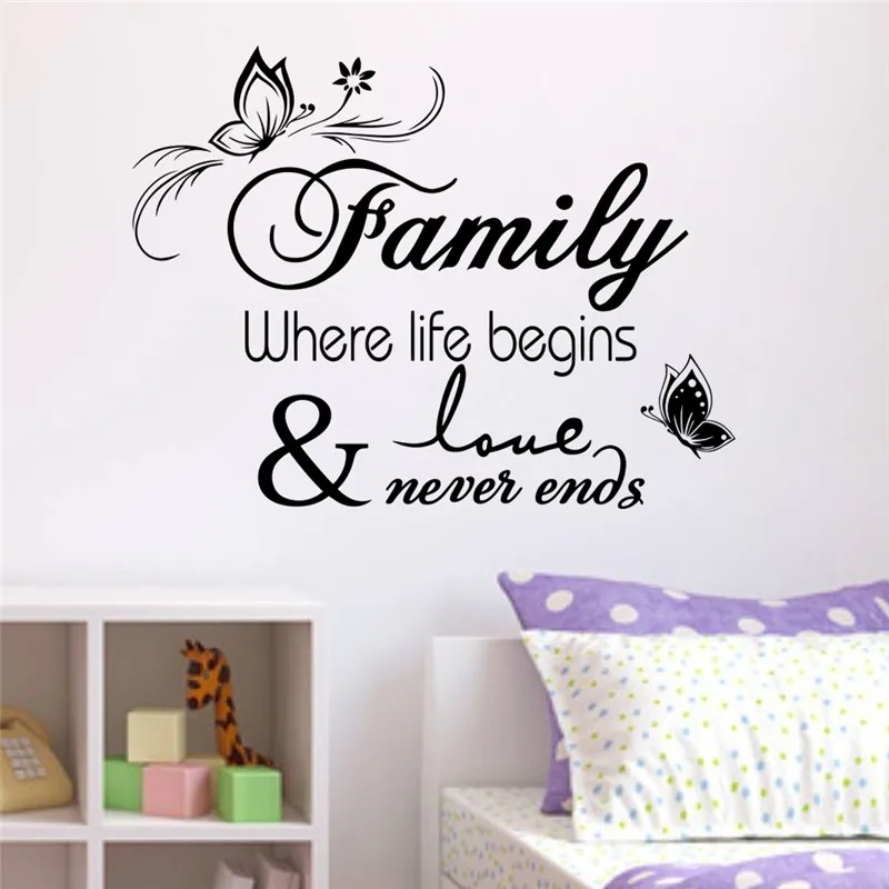 

Family Where Life Begins And Love Never Ends Quotes Wall Stickers Home Decor Living Room Vinyl Wall Dcals Black Wallpaper Art