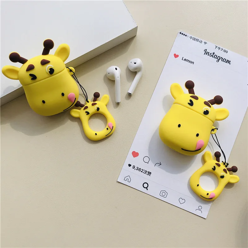 Bluetooth чехол для наушников для Airpods милые аксессуары Защитная крышка Анти-потеря ремешок мультфильм силиконовый уникальный роскошный 3D жираф