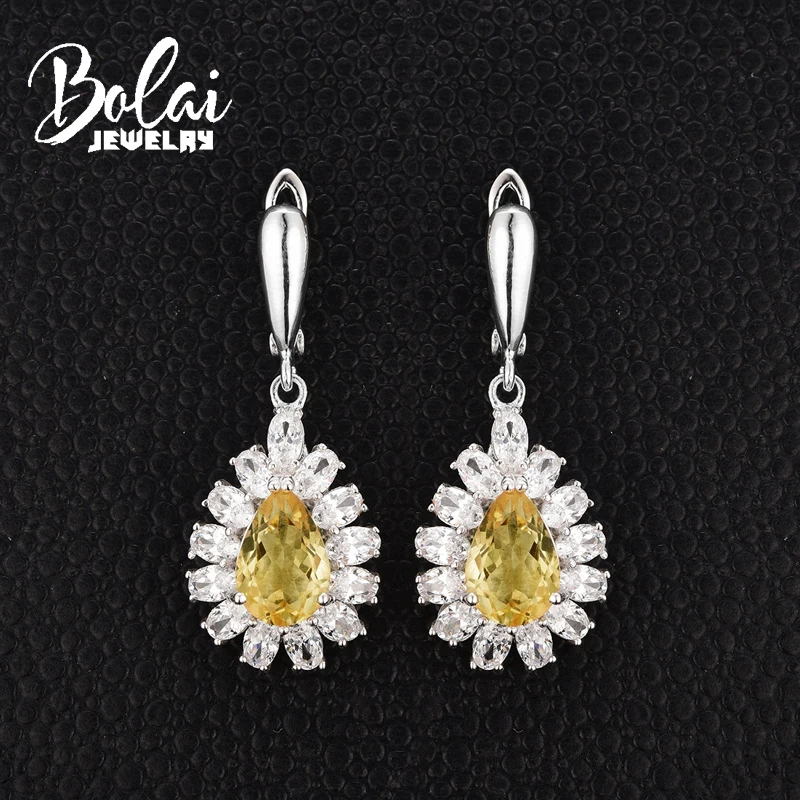 Bolaijewelry 925 стерлингового серебра прочной застежке висячие серьги с натуральным