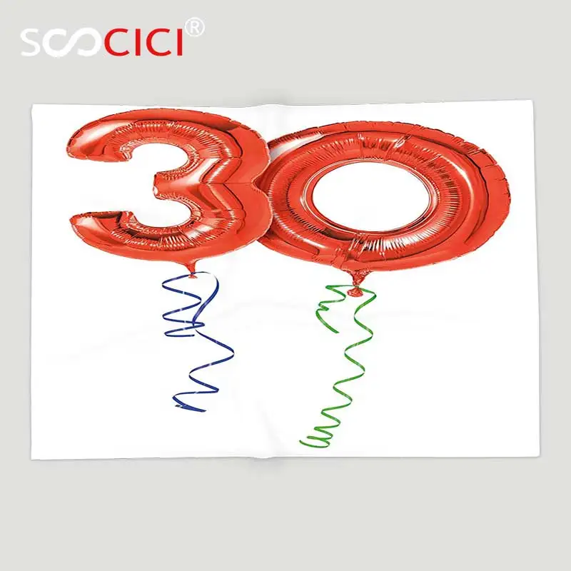 Comprare Personalizzato Morbido Pile Rimessa Laterale Coperta 30th Numero Palloncini Compleanno Decorazioni Rosso Con Swirl Nastri Concetto Del Partito Di Festa Rosso Blu
