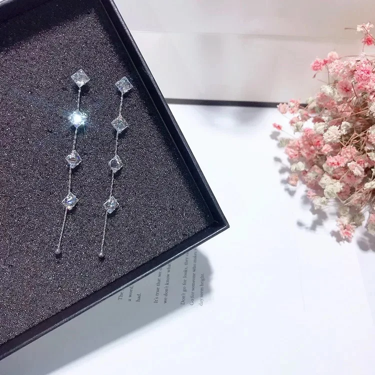 Простой atmospheres925 серебряные иглы бахрома длинные Серьги|earrings earring|earrings longearrings simple
