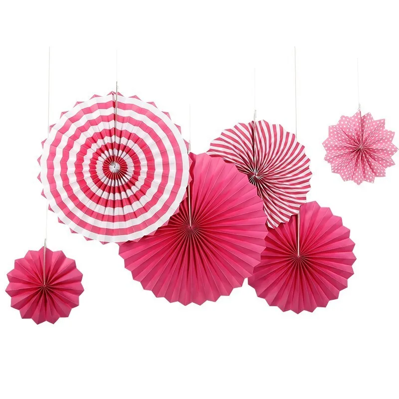 Fuchsia Упаковка из 6 шт. бумажных розеток вееров Висячие вечерние украшения на дни рождения, особые события вечерние украшения для дома потолочные украшения сада - Цвет: Fuchsia