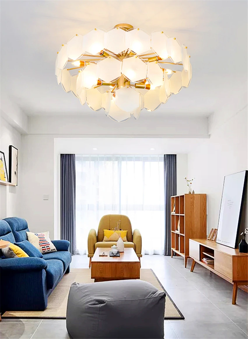 Скандинавский Лофт Роскошная гостиная деко стеклянный лист Lustre люстра Led
