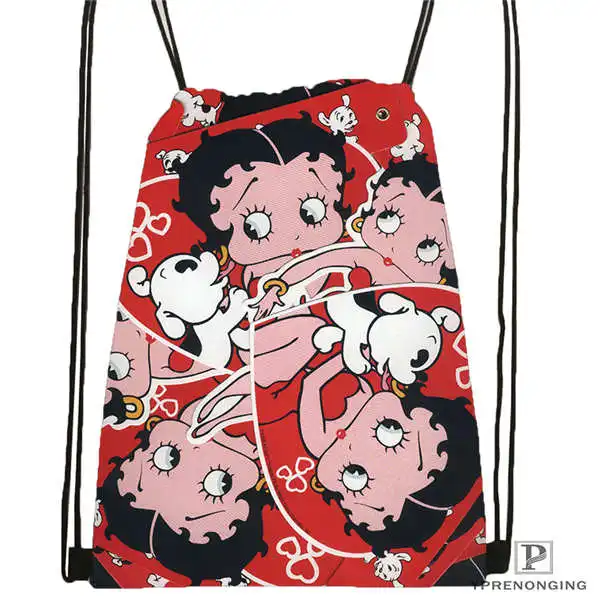 Drawstring Backpack Изготовленная на заказ Betty Boop походная сумка на шнурке милый рюкзак для детей(черная спинка) 31x40 см# 180612-03-Betty Boop - Цвет: Drawstring Backpack