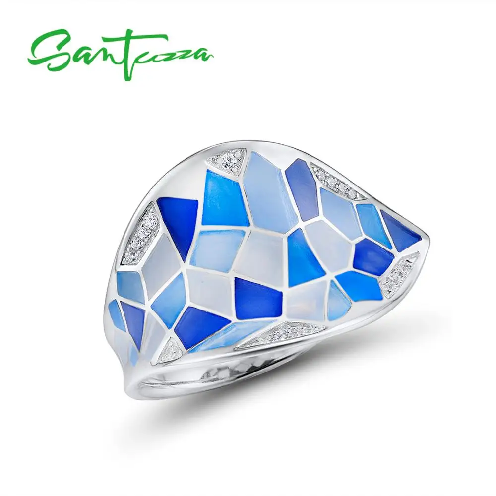 Серебряное кольцо для женщин SANTUZZA 925 пробы серебряные Модные кольца с кубическим