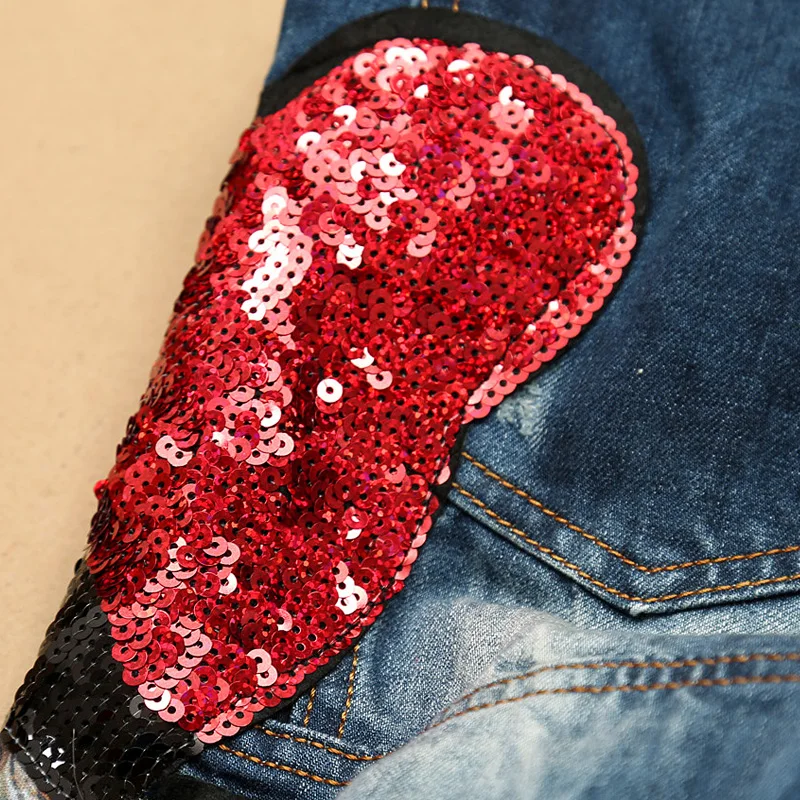 2018 New Men Jeans Runway Slim Racer Biker Fashion Hiphop Skinny For Sequins Lady Bage Embroidery Denim Pants | Мужская одежда