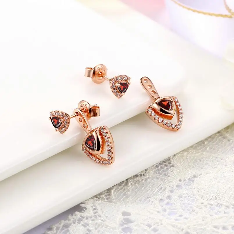 SHDEDE S925 серьги из чистого серебра красные розовое золото натуральный гранат и