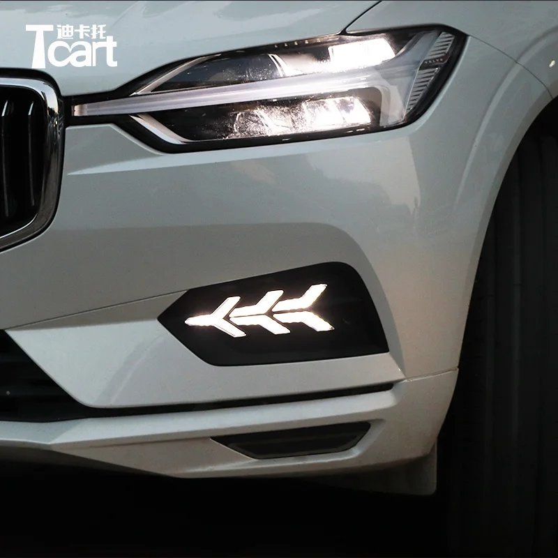 

Tcart 2PCS LED Daytime Running Light For Volvo XC60 2018 2019 Flowing Turn Signal Function 12V Car DRL Fog Lamp night blue