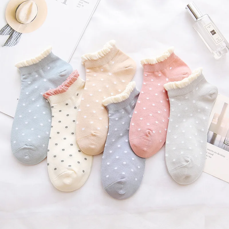 

5 Pairs Of Women's Cotton Ankle Socks Fun Cute Casual Boat Sock Cotton Low Waist Polka Dot Art Socks