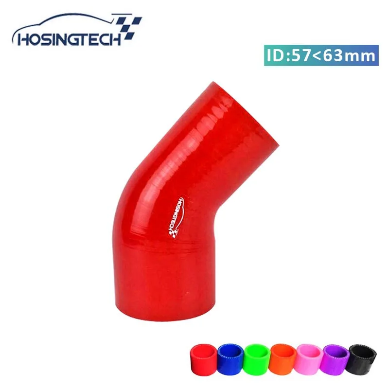 

Силиконовый шланг для воздухозаборника HOSINGTECH, высокое качество, заводская цена, от 2,5 до 2,25 дюймов (63 мм-57 мм), красный, 45 градусов