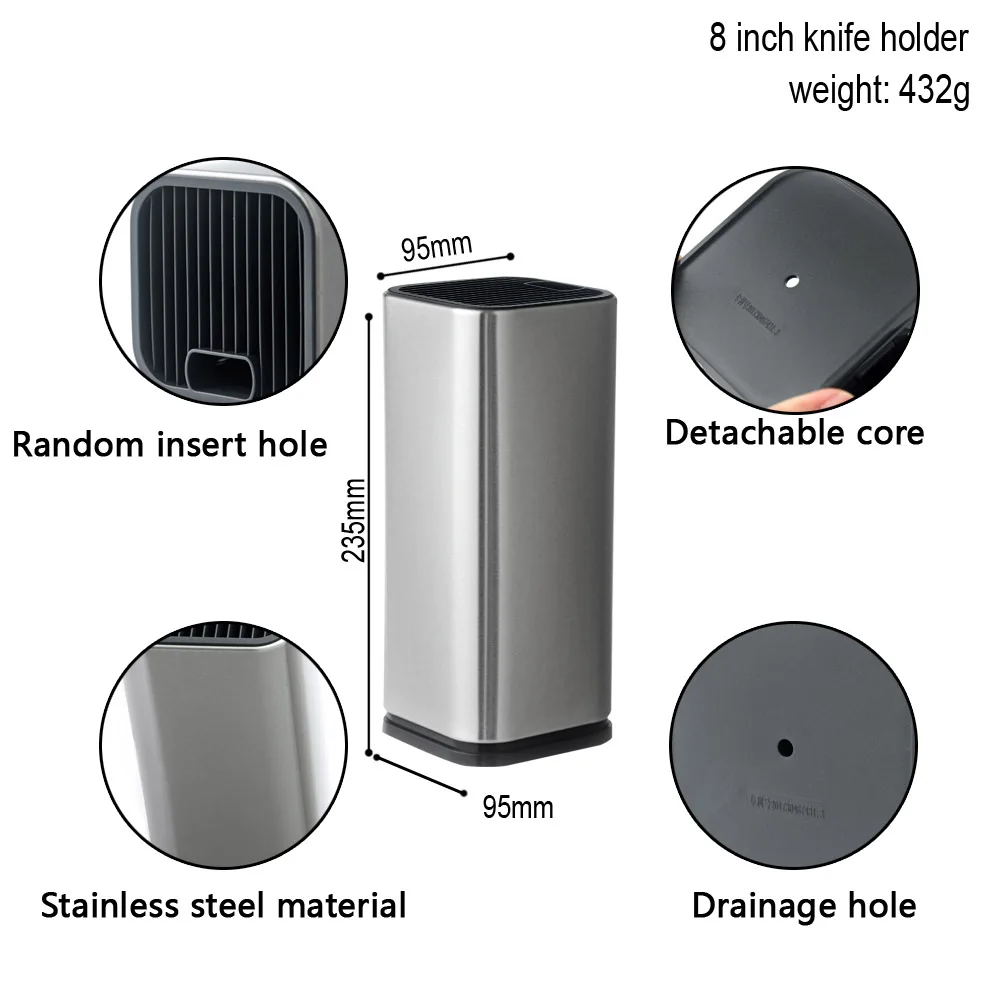 8 inch Sliver COOBNESS подставка для ножей 8 дюймов из нержавеющей стали кухонные ножи блок хранение кухонной утвари держатель мода высокого класса кухонные аксессуары - Color: 8 inch Sliver