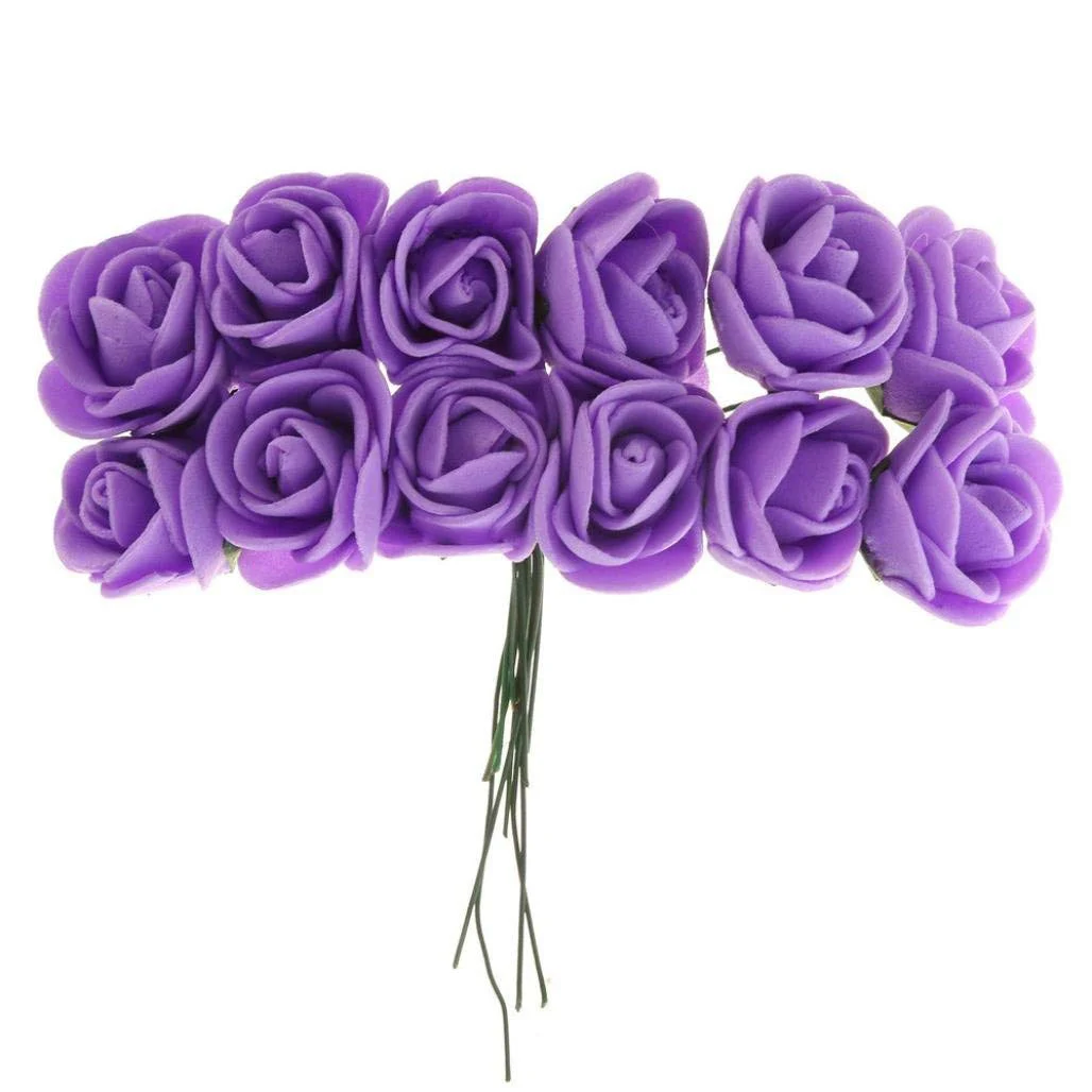 purple FUNNYBUNNY 12 шт./лот Мини роза искусственный цветок Пена Цветок DIY цветок шар головной убор в форме гирлянды свадебные украшения Свадебные цветы - Цвет: purple