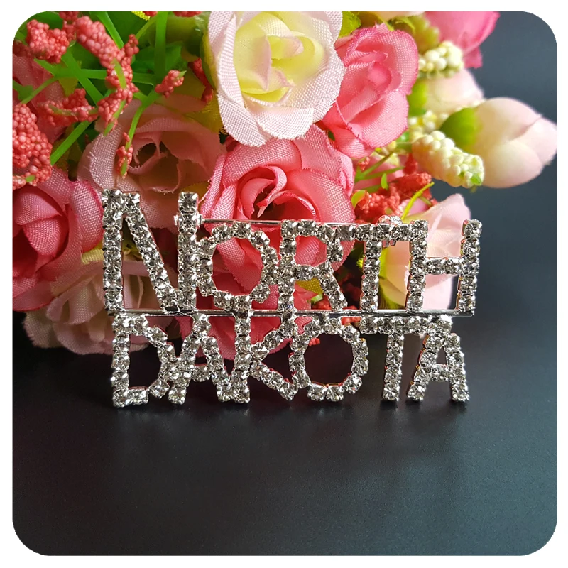 USA States Theme Gift Bling Rhinestone &quotNORTH DAKOTA&quot State Word Pin Crystal Brooch Jewelry | Brooches