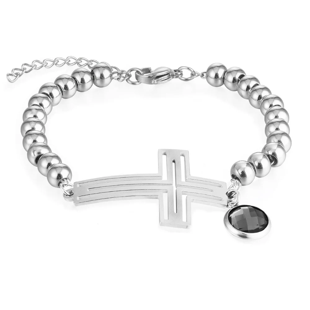 Black Bead Religion San Benito медаль кулон браслет для женщин Бусы из нержавеющей стали металлический крест Strand браслет вера Ювелирные изделия Подарки MN47 - Окраска металла: Black Bead