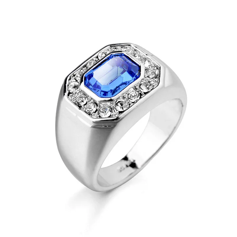 Квадратное кольцо USTYLE со стразами небесно-голубой кристалл мужское оптовая