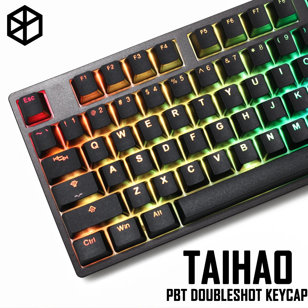 Taihao pbt двойные колпачки для ключей diy игровая механическая клавиатура с подсветкой колпачки oem профиль светильник через черный