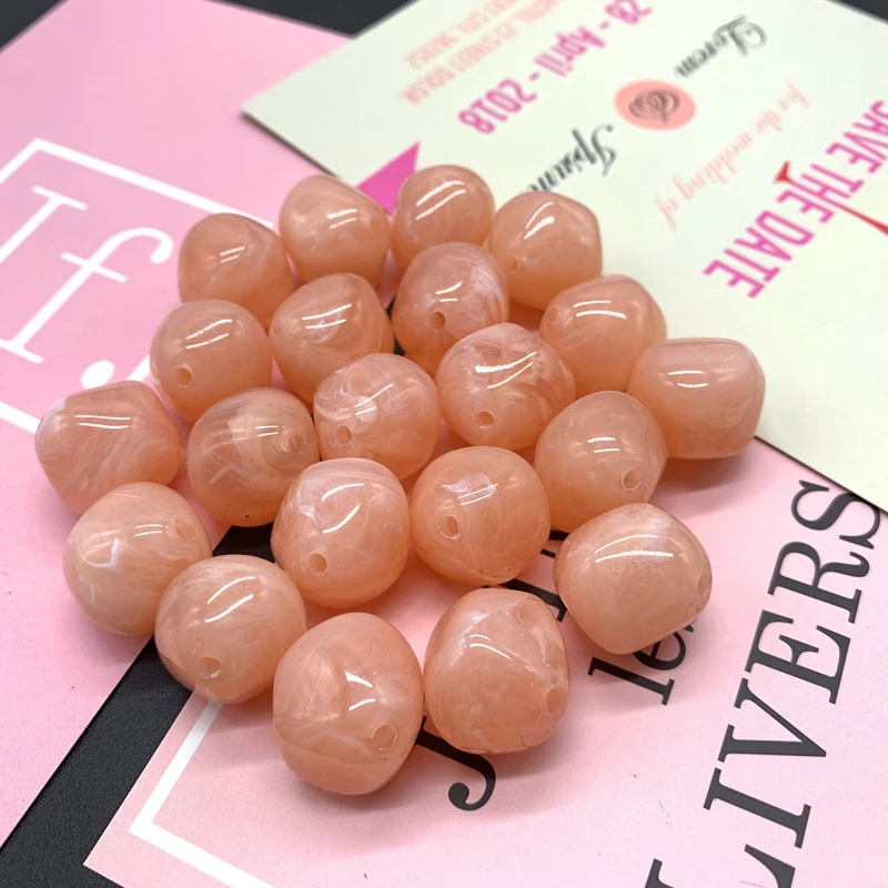 

New 10 Pcs Irregular Round Acrylic Beads Spacer Loose Beads For Jewelry Making DIY Bracelet #Light Pink