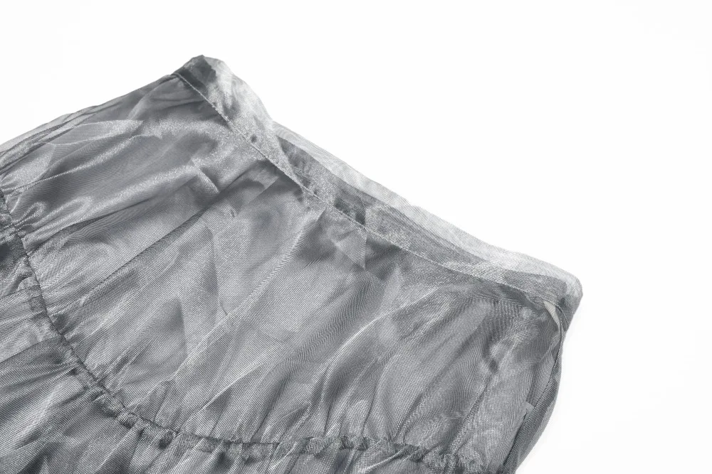 Samstree Vintage Mesh Sweet Women Skirts, Autumn Fashion Mid Waist A-Line Female Skirt Gray Elegant Office Lady Bottoms