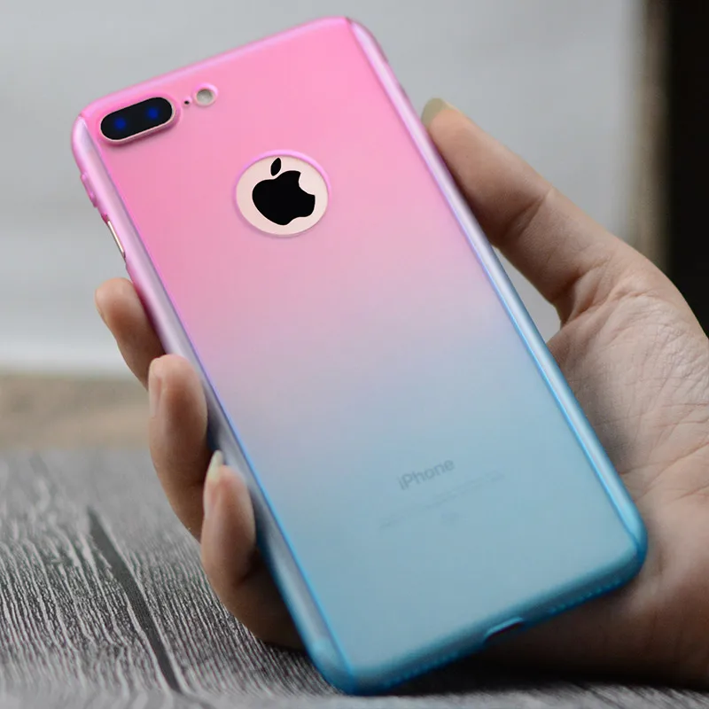 Градиент цвета радуги 360 полный охват тела телефонные чехлы для Apple iPhone 7 Plus