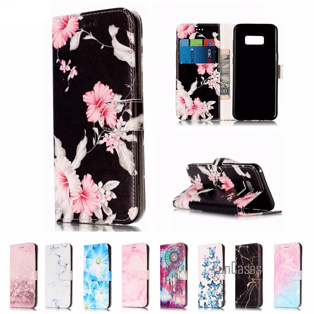 Модный цветочный мраморный кожаный чехол для samsung S8 Plus S7 S6 edge S5 A5 A3 J7 J5 кошелек с
