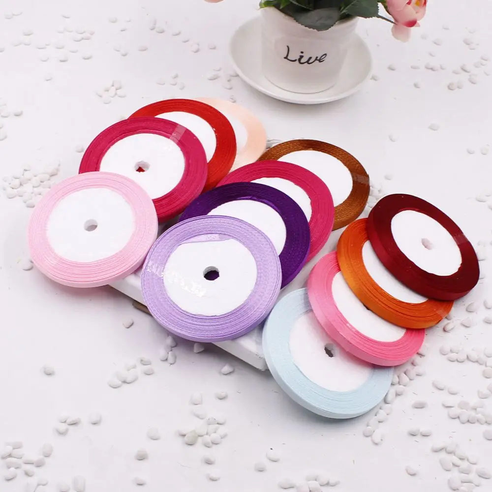 Ткань 6 мм 25 ярдов Розовый Шелковый Атласный органза Полиэстеровая лента для