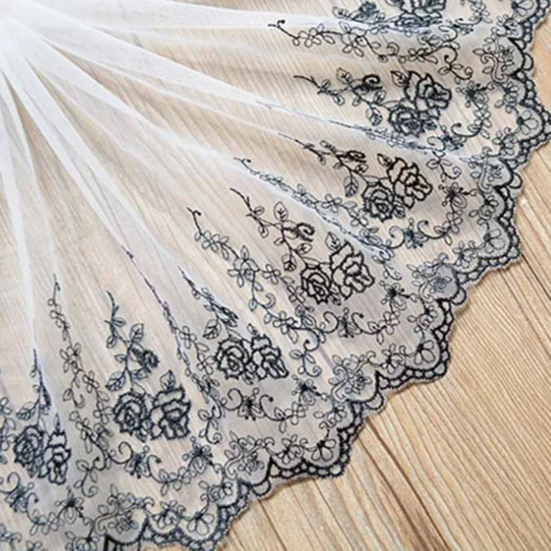 Beautiful 1Yard black White Lace Ribbon Tape 20CM Quality Trim Embroidered For Sewing Decoration african lace fabric | Дом и сад